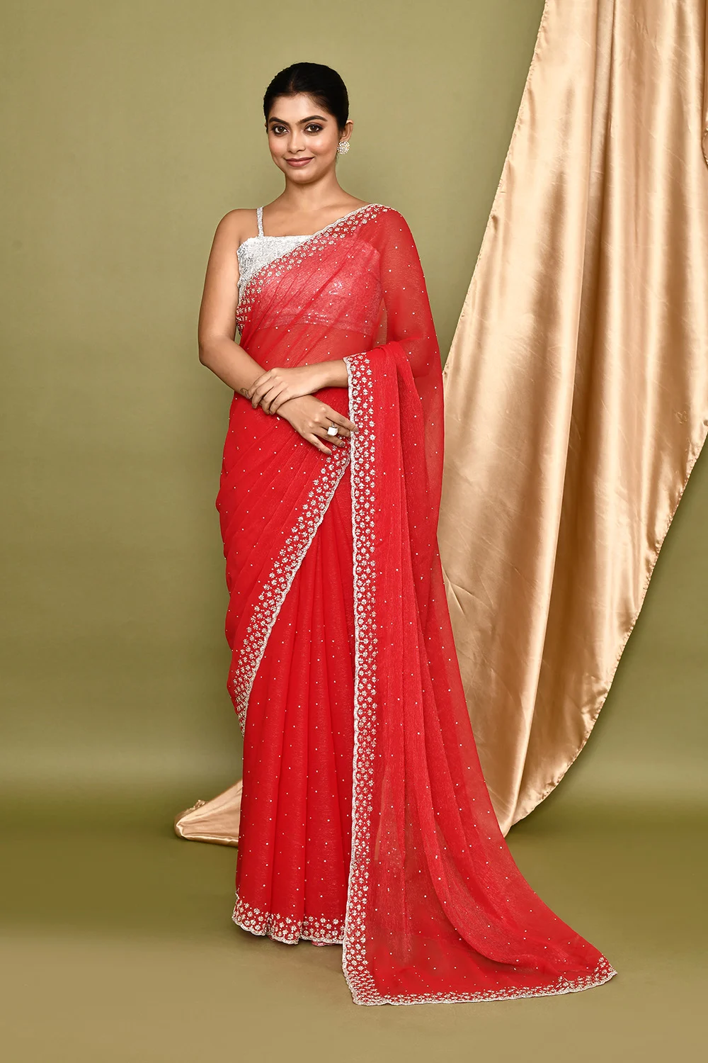 Red Shimmer Party Wear Saree
