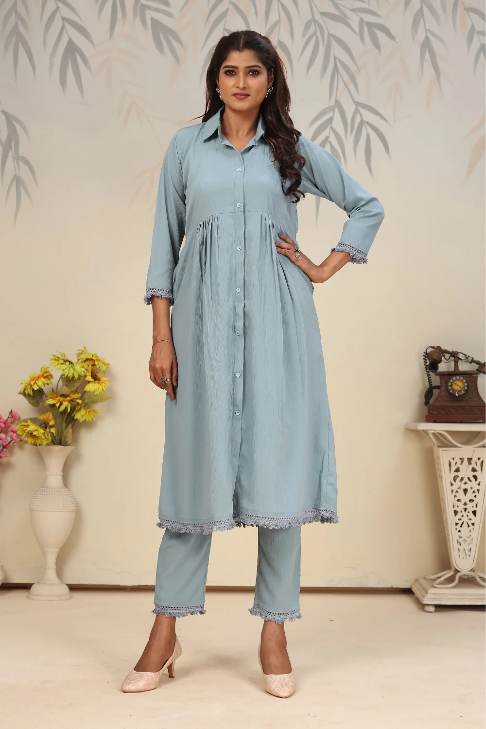 Sky Blue Cotton Kurti Set for Festive Wear