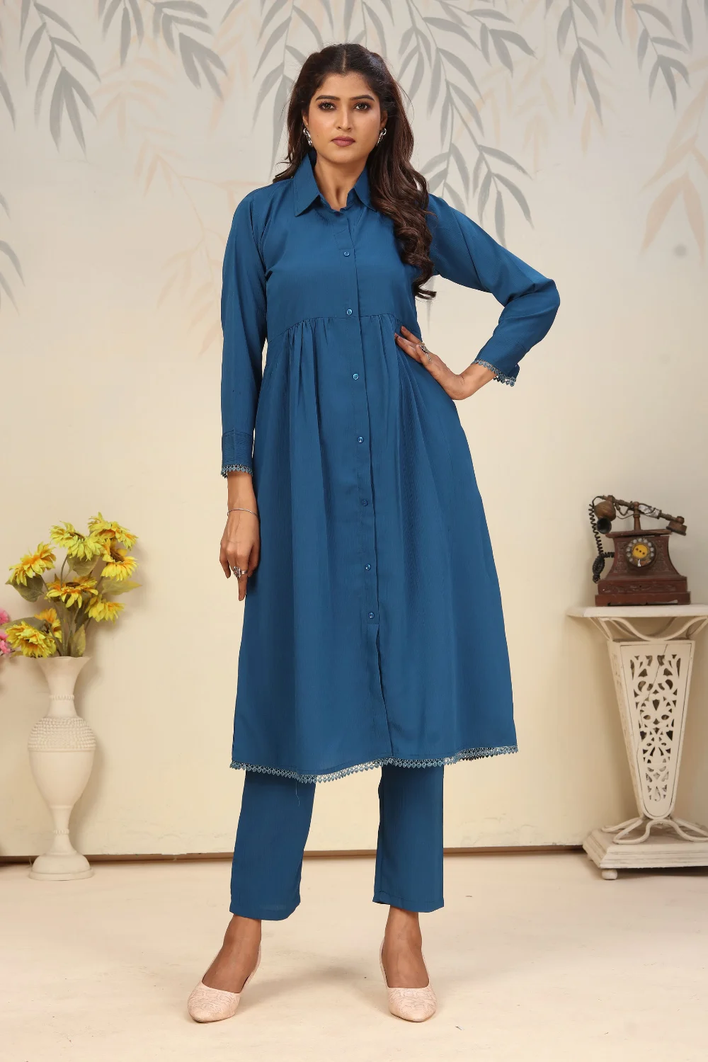 Teal Cotton Kurti Set for Festive & Casual Wear