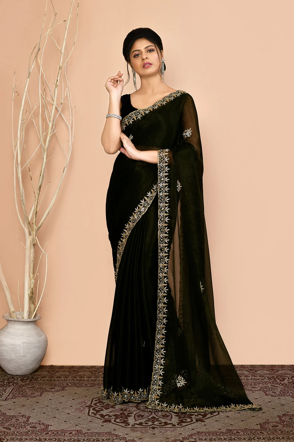 Teal Georgette Party Wear Saree