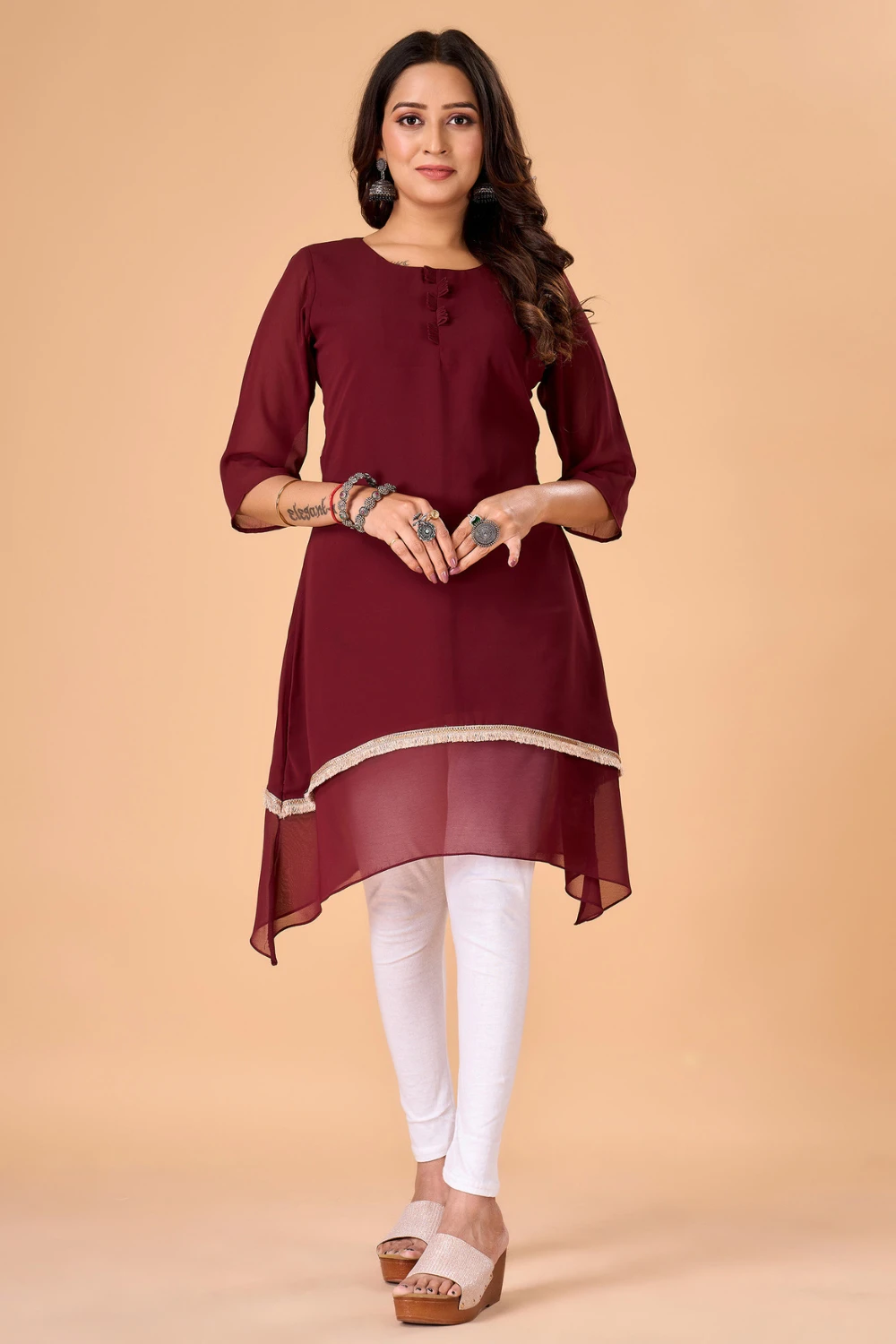 Wine Georgette Casual Kurti for Daily Wear