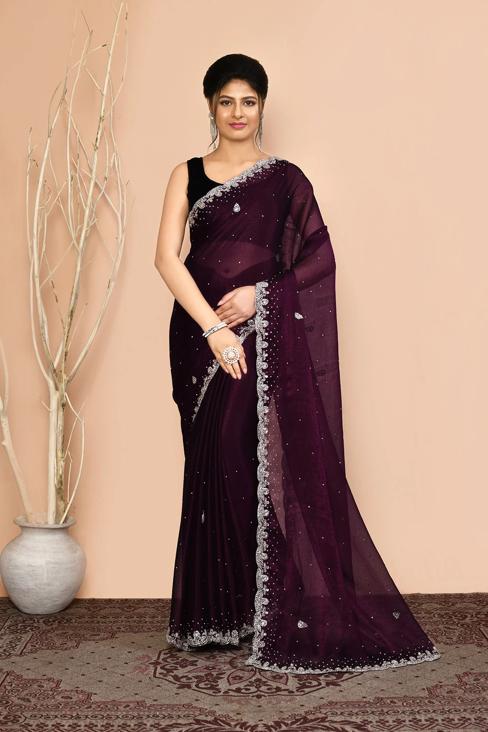 Wine Georgette Designer Saree