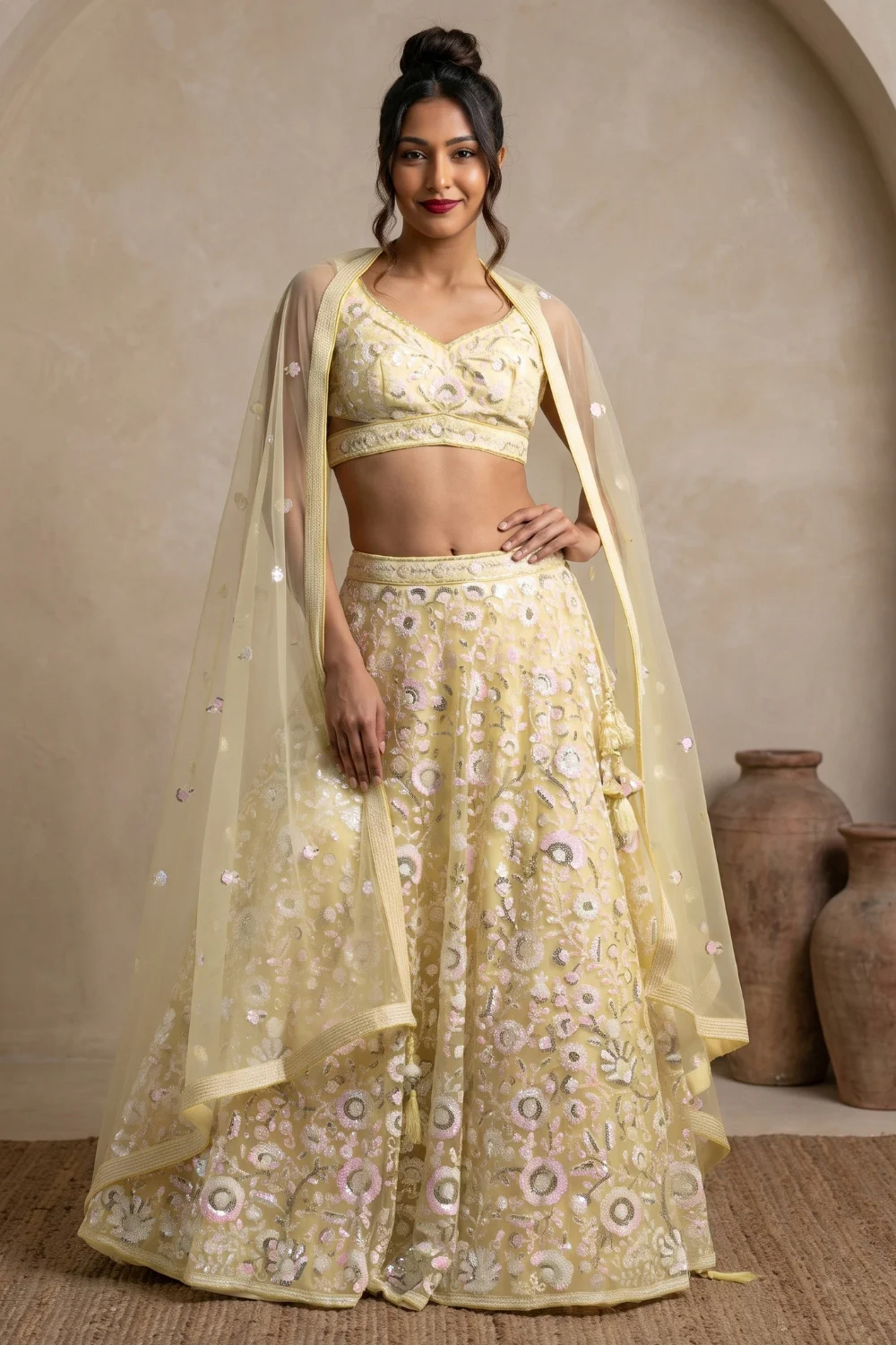 Yellow Thread Sequins Lehenga Set