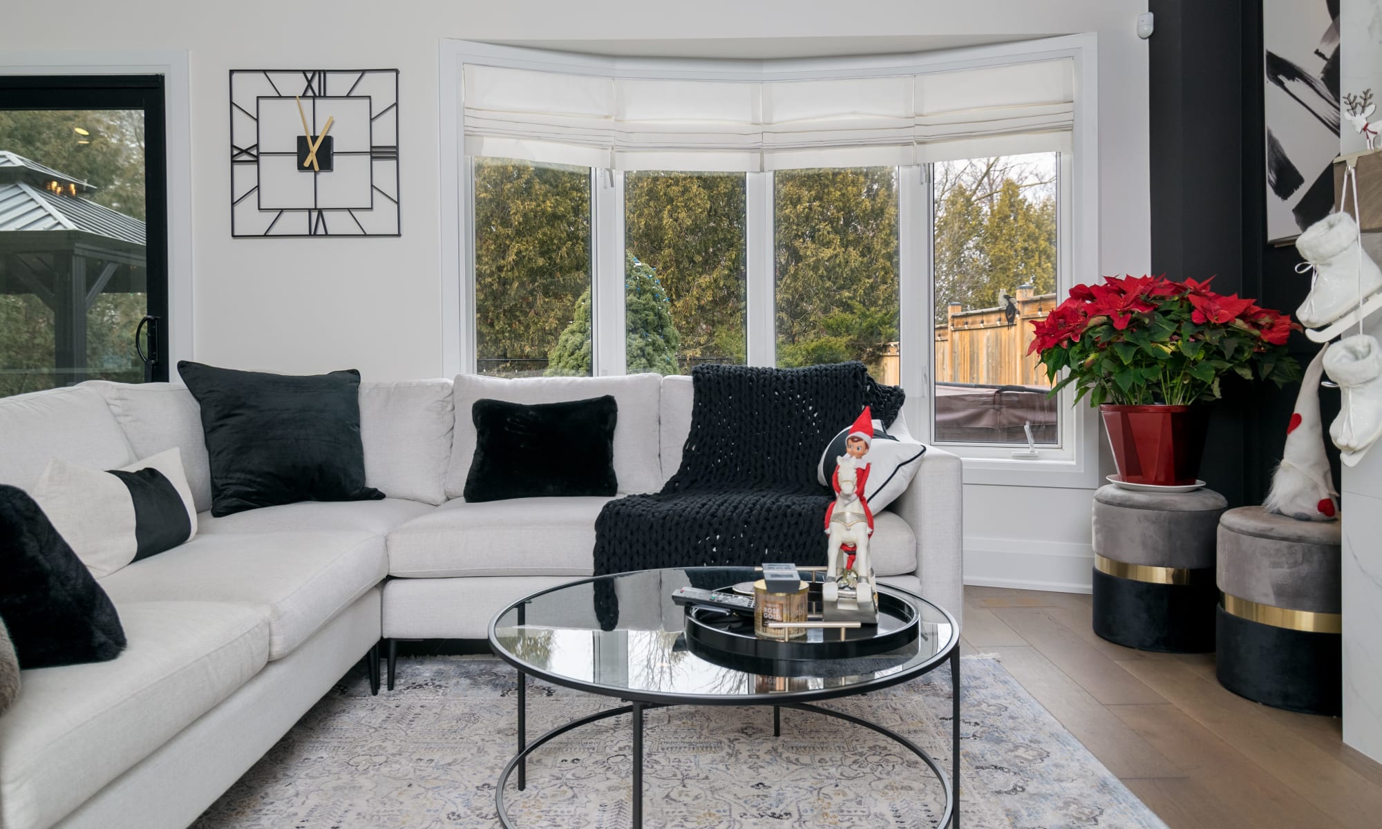 Modern living room with custom drapery