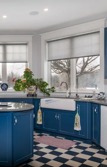 Prep kitchen with light filtering blinds to handle the sunlight