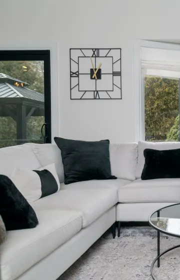 Modern living room with custom drapery