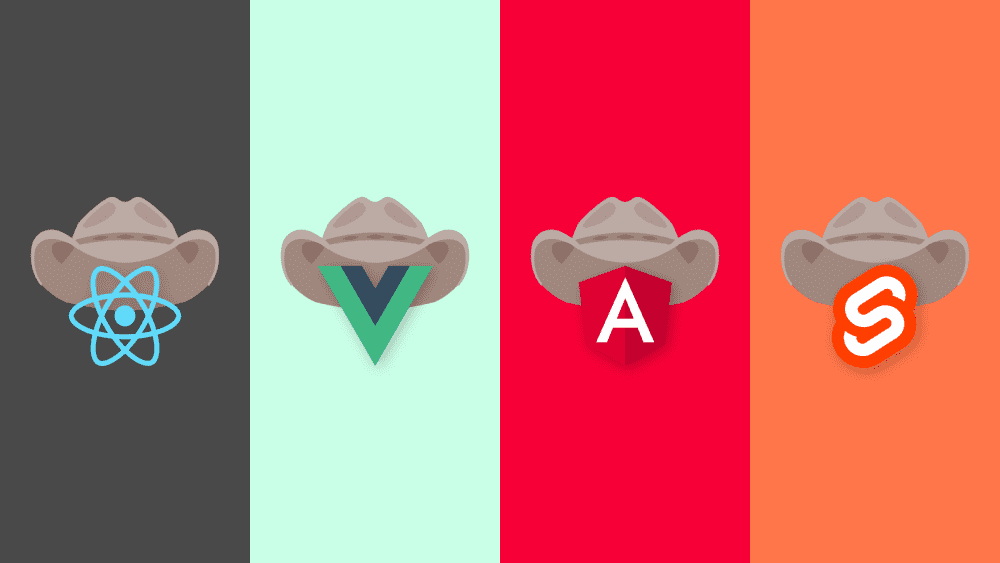 Front-end framework logos with cowboy hats on