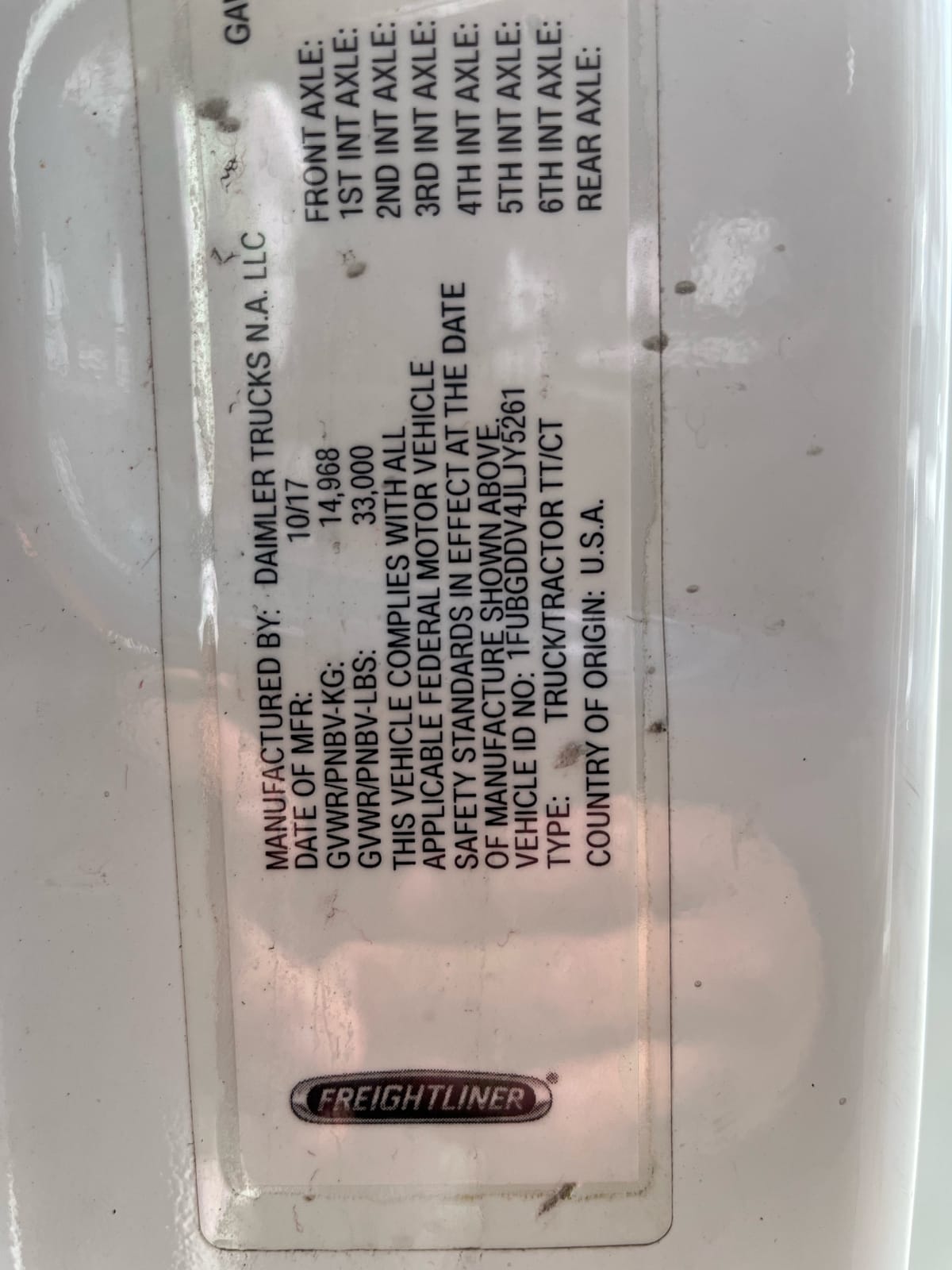 2018 Freightliner/Mercedes CASCADIA 125 221513