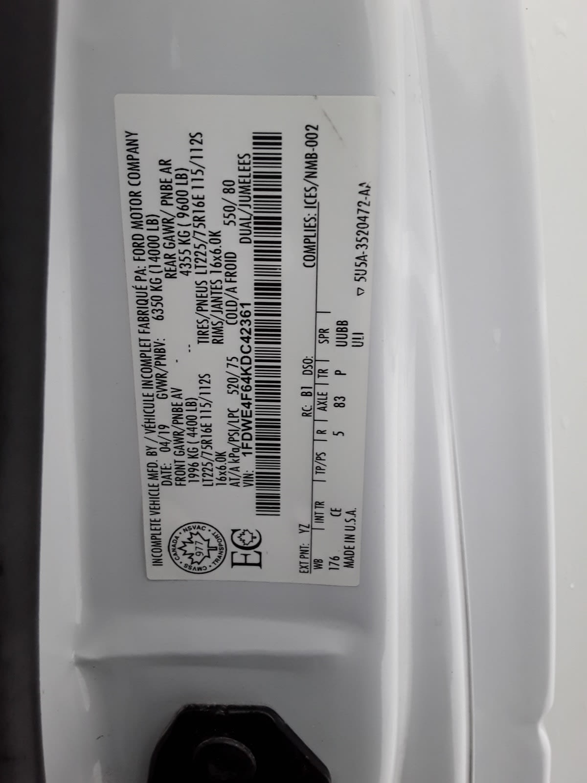 2019 Ford Motor Company E-450 SD CUTAWAY 241066