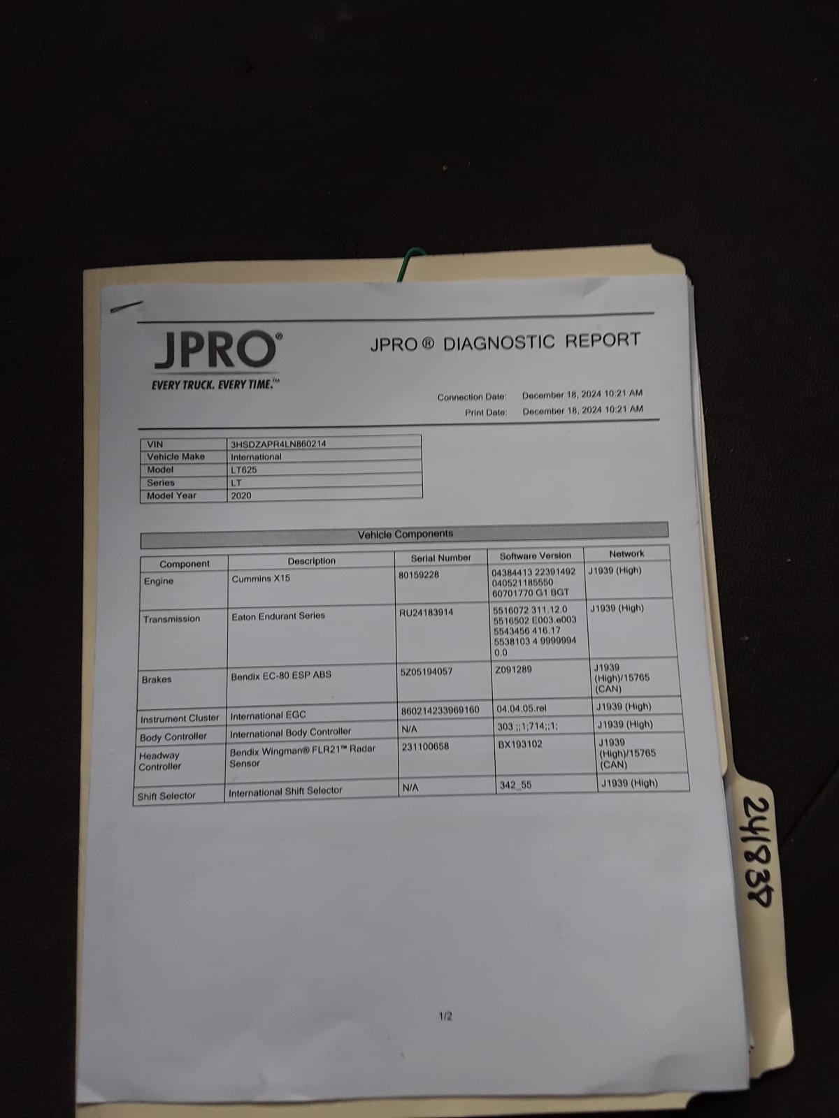 2020 Navistar International LT625 SLPR CAB 241838