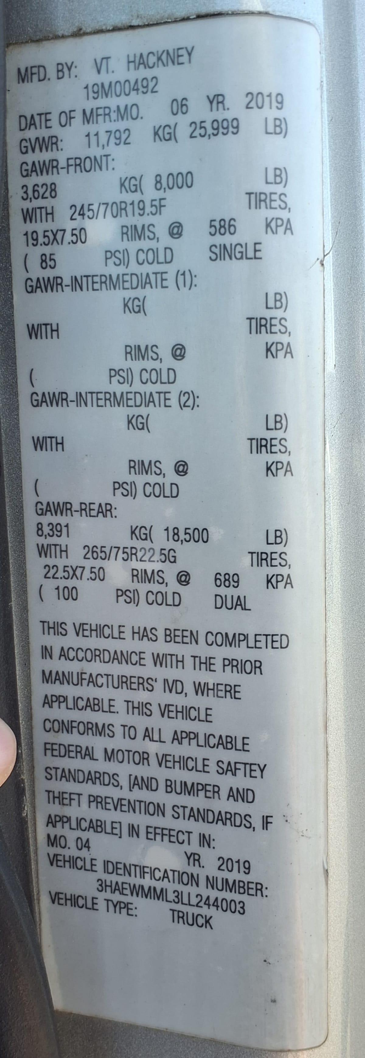 2020 Navistar International MV607 LP 252460