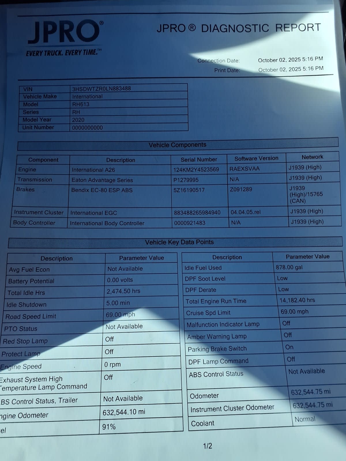 2020 Navistar International RH613 DAYCAB T/A 262741