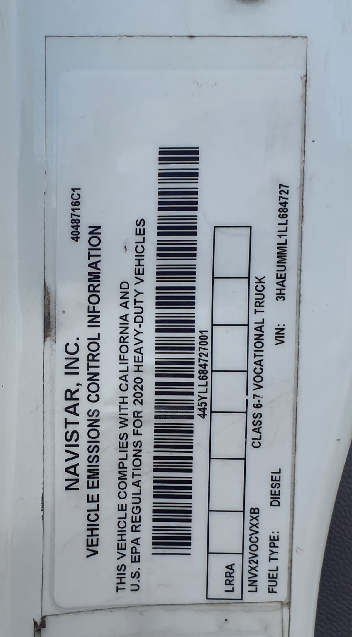 2020 Navistar International MV607 (4X2) 277174
