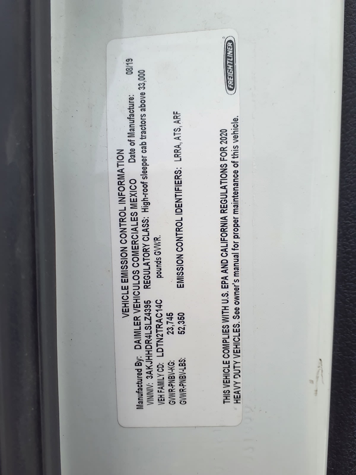 2020 Freightliner/Mercedes NEW CASCADIA PX12664 278072