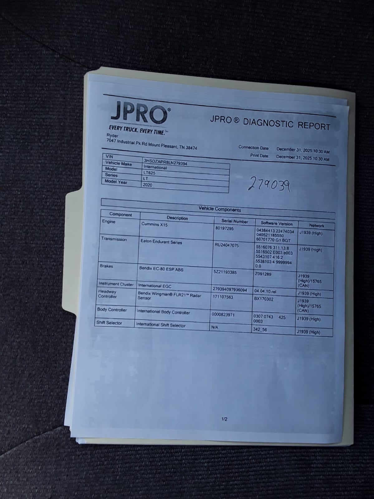 2020 Navistar International LT625 SLPR CAB 279039