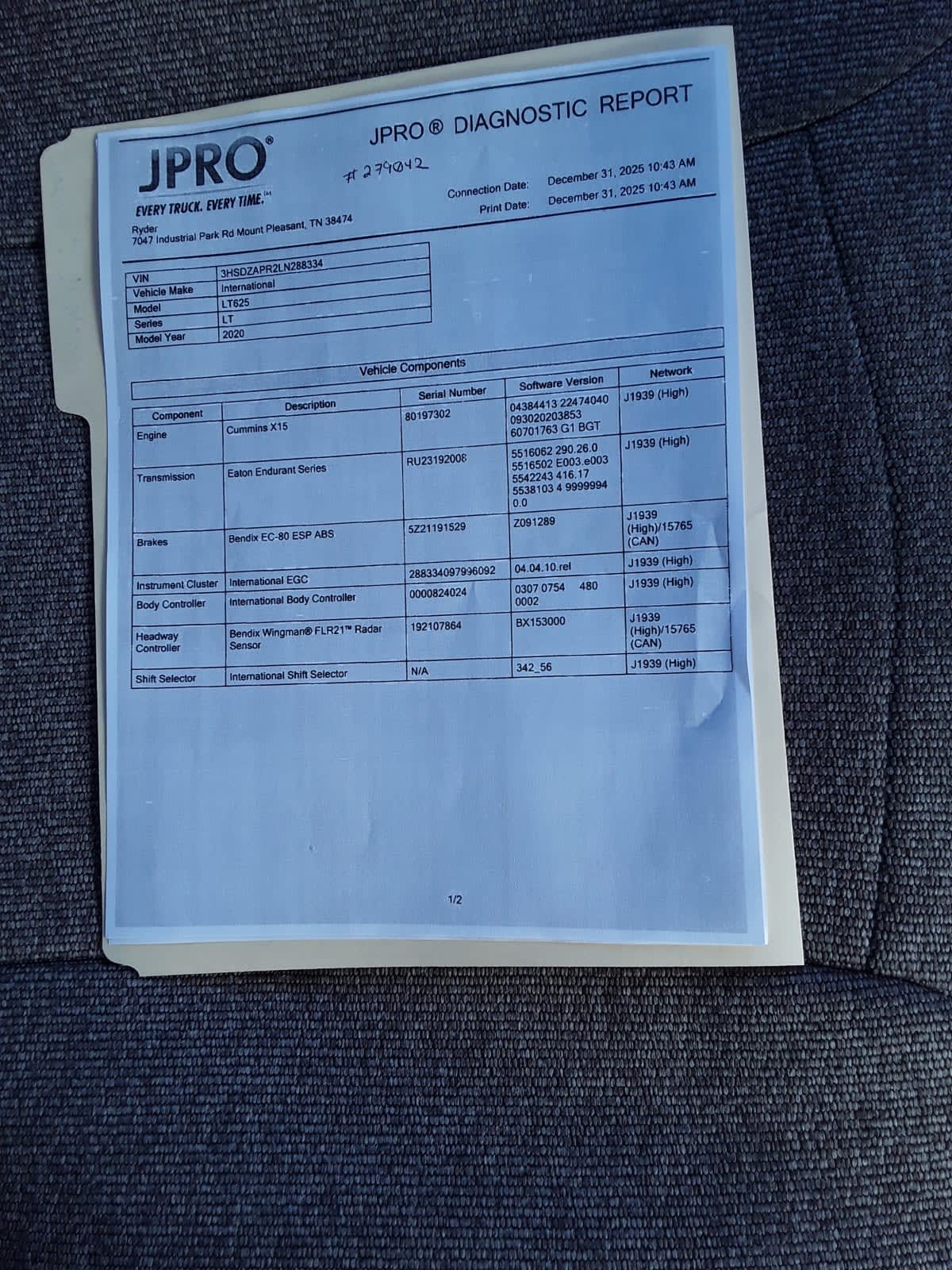 2020 Navistar International LT625 SLPR CAB 279042