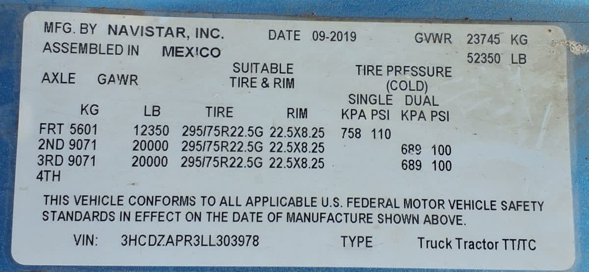 2020 Navistar International LT625 DAYCAB T/A 279578