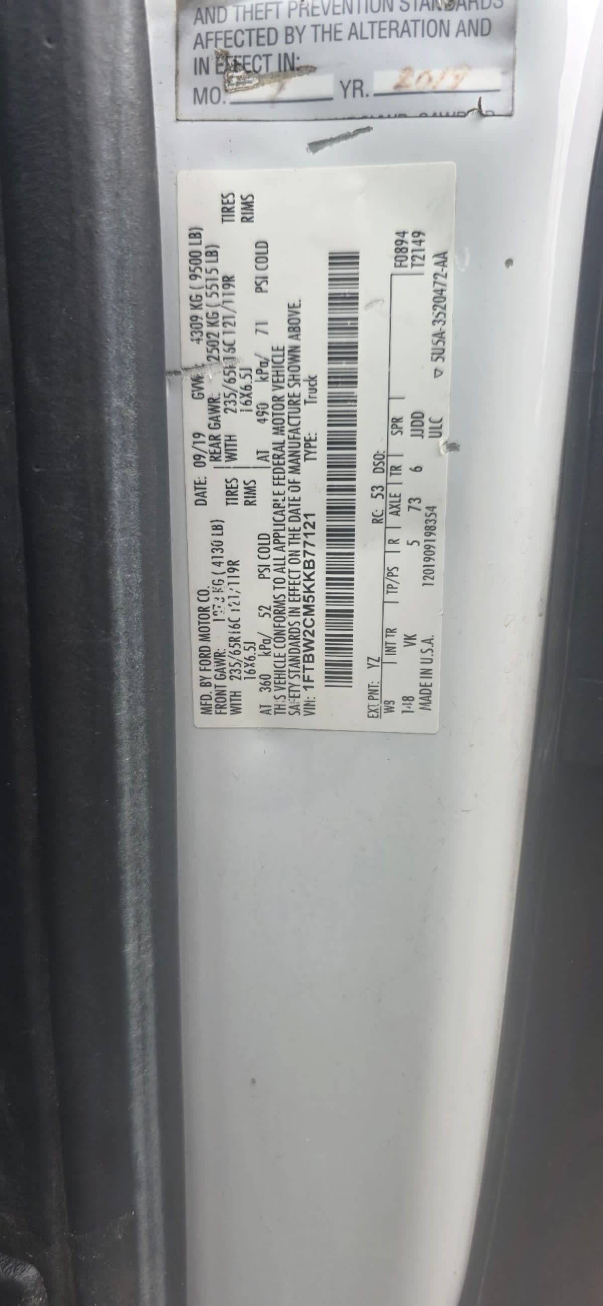 2019 Ford Motor Company TRANSIT 350 MED ROOF 280994