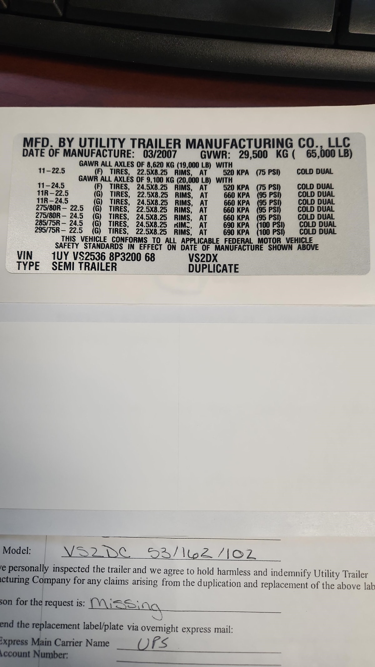 2008 Utility Trailers VS2DC 53/162/102 281577