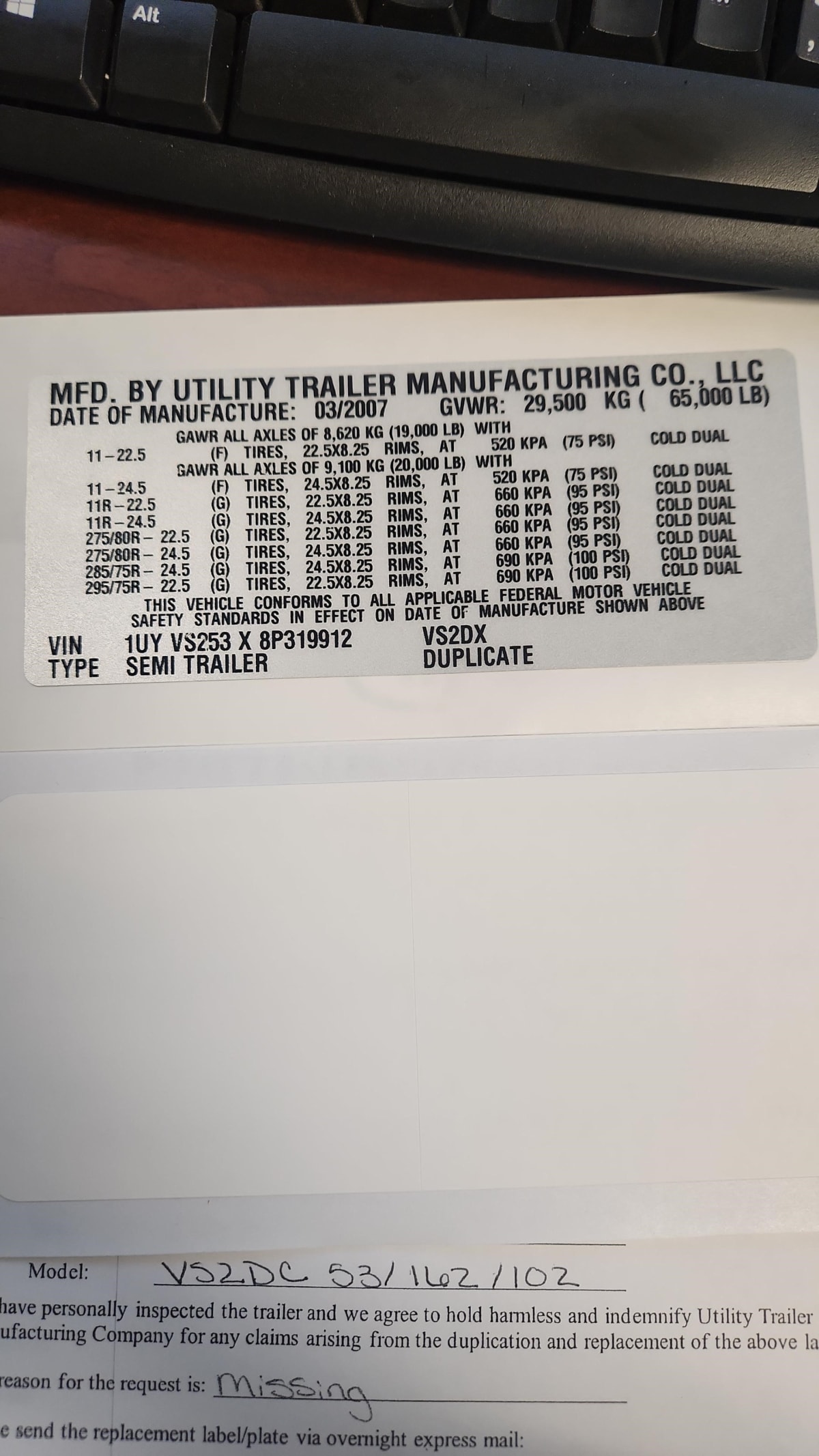 2008 Utility Trailers VS2DC 53/162/102 282108