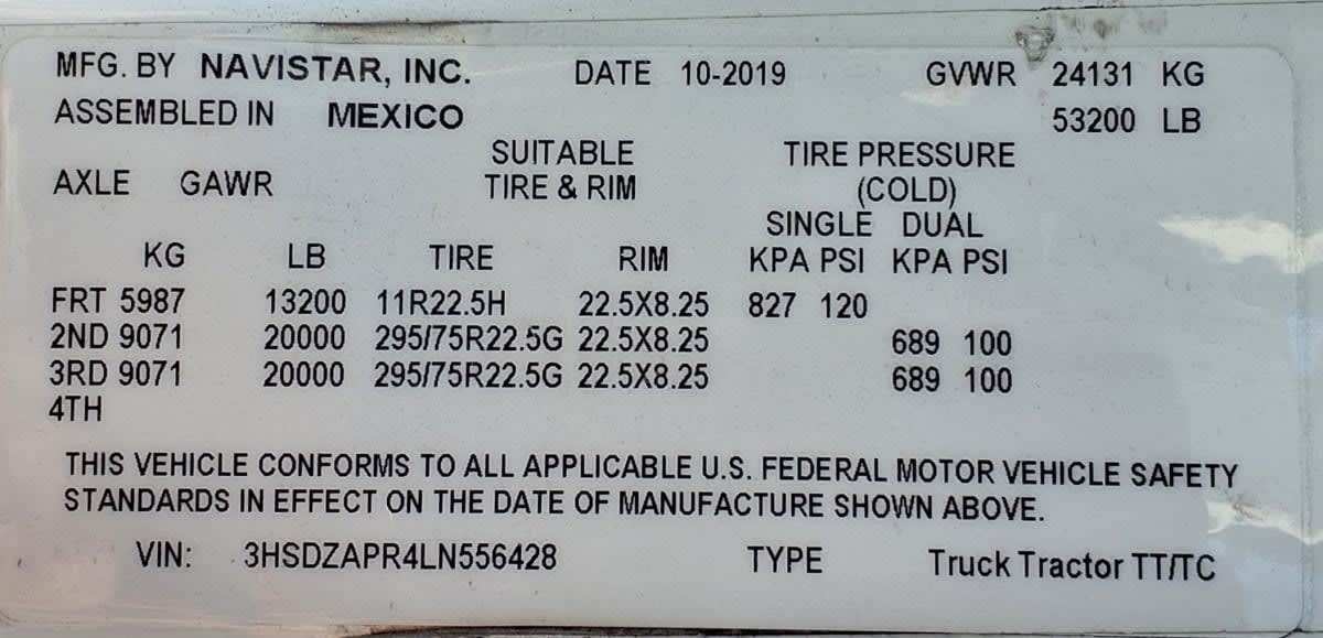 2020 Navistar International LT625 SLPR CAB 289955