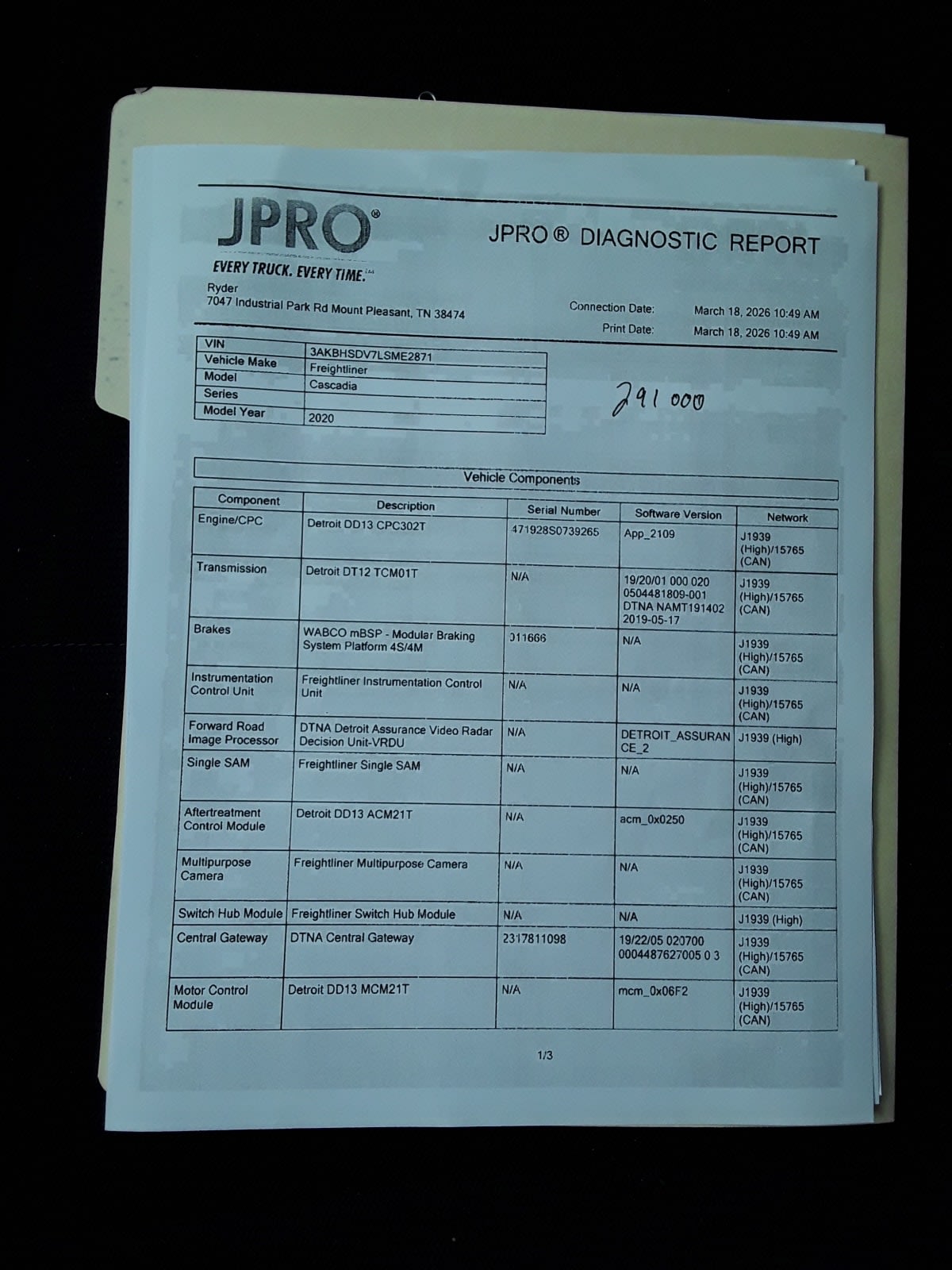 2020 Freightliner/Mercedes NEW CASCADIA 116 291000