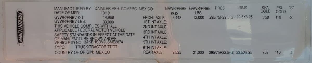 2020 Freightliner/Mercedes NEW CASCADIA 116 291003