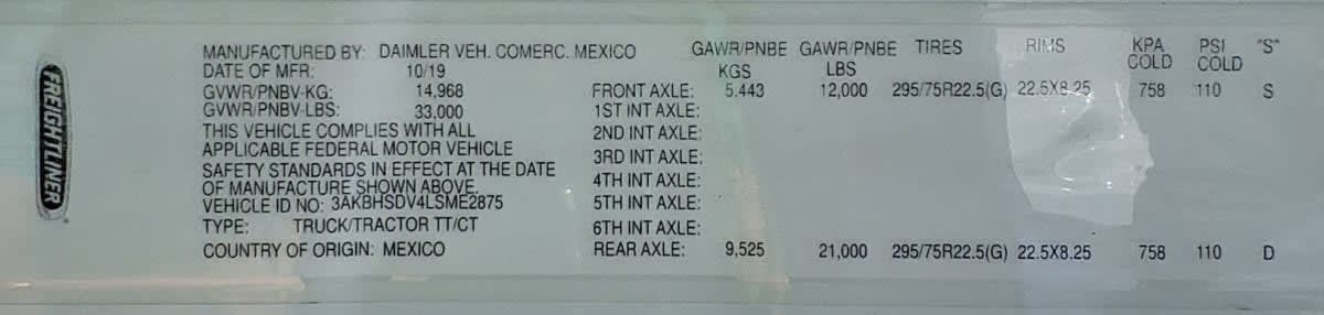 2020 Freightliner/Mercedes NEW CASCADIA 116 291004