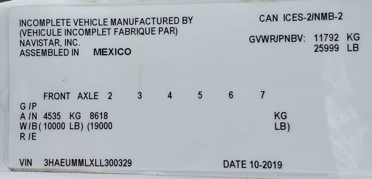 2020 Navistar International MV607 (4X2) 291090
