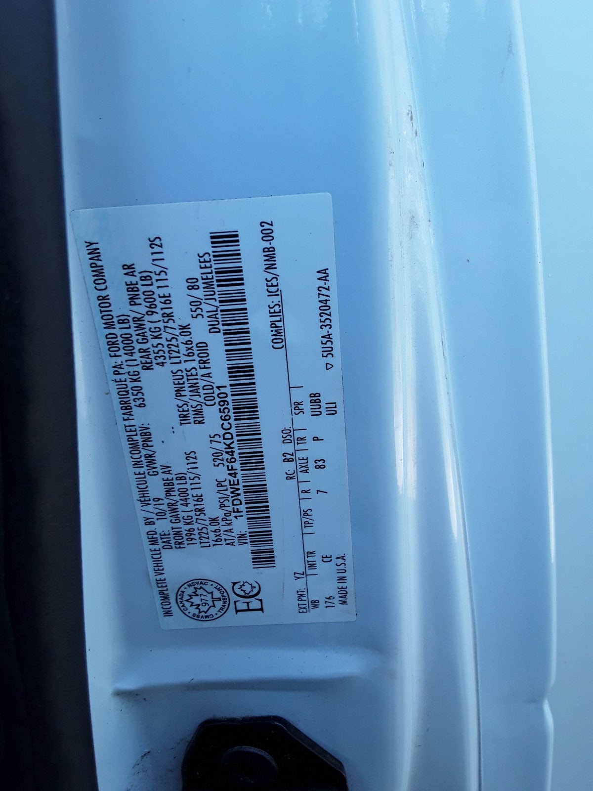 2019 Ford Motor Company E-450 SD CUTAWAY 291557