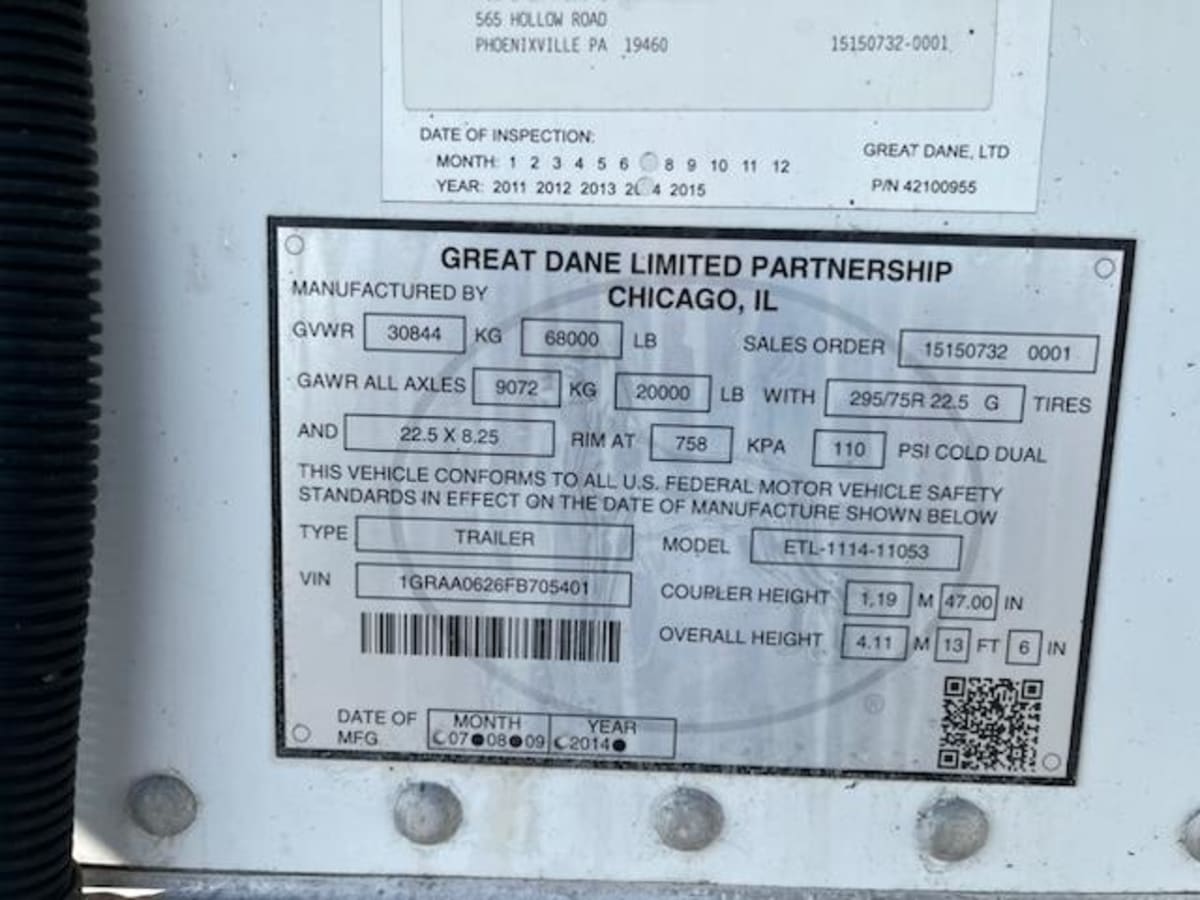 2015 Great Dane Trailer INSUL 53/162/102 320229