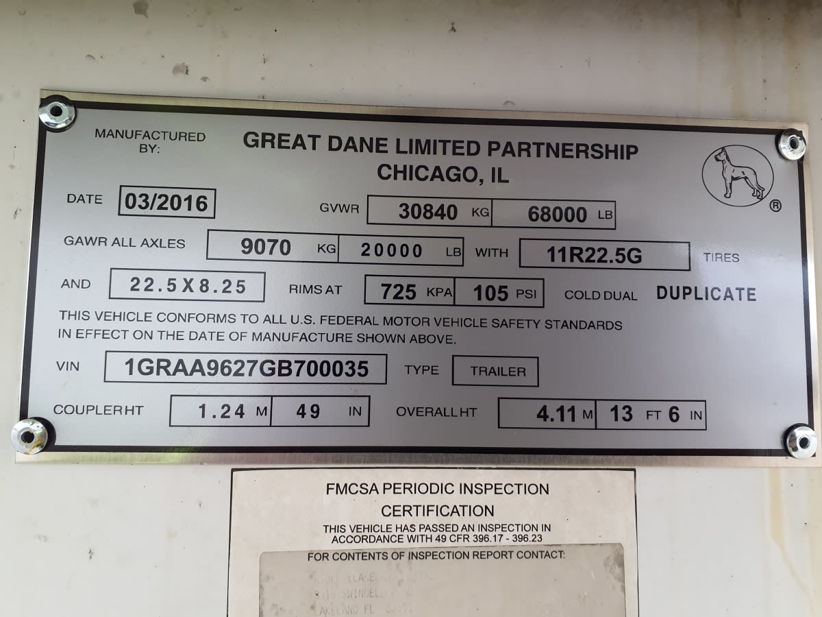 2016 Great Dane Trailers 7211TZ-1 48/156/102 322468