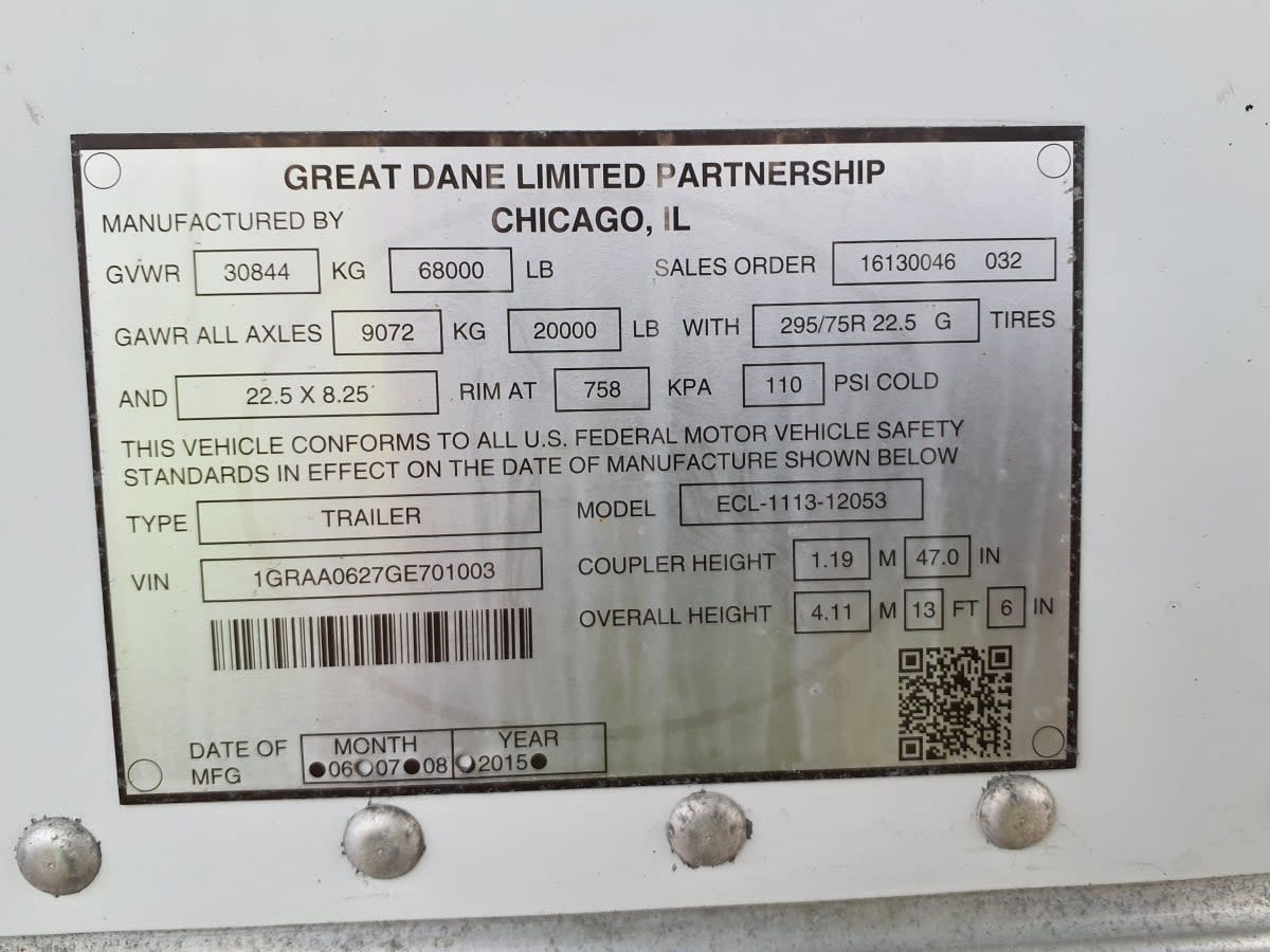 2016 Great Dane 7211TZ1-53/160/102 357792