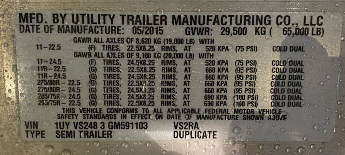 2016 Utility Trailers VS2RA 48/162/102 371590