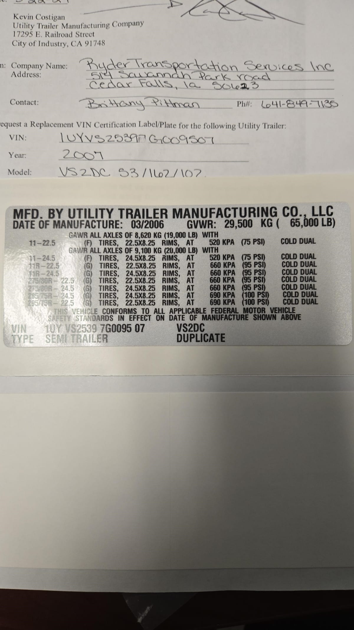 2007 Utility Trailers VS2DC 53/162/102 469344