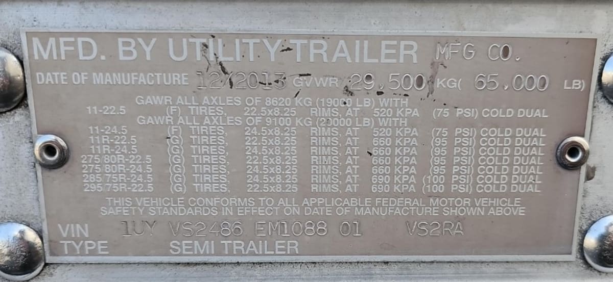 2014 Utility Trailers VS2RA 48/162/102 558340