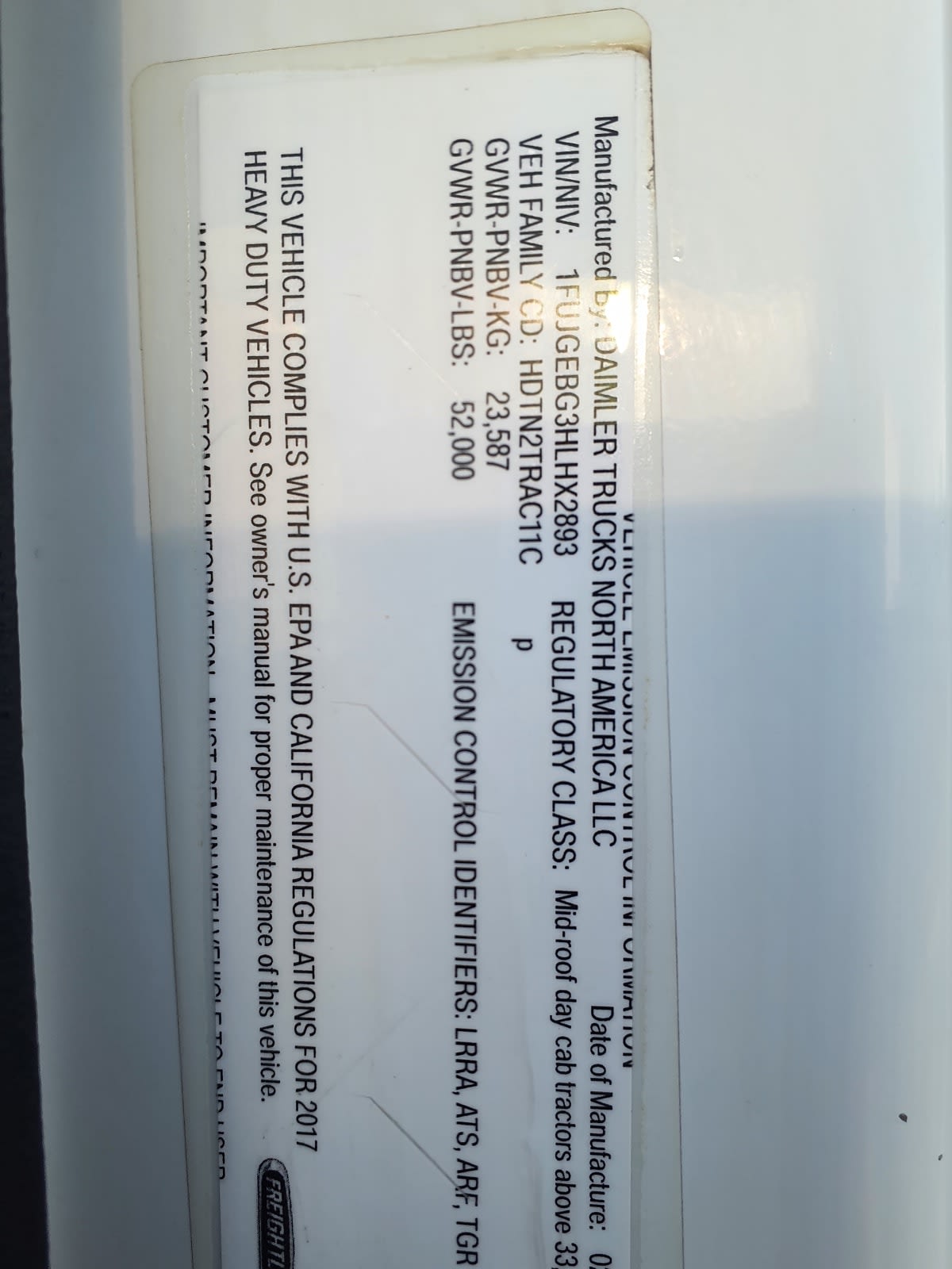 2017 Freightliner/Mercedes CASCADIA 125 575753