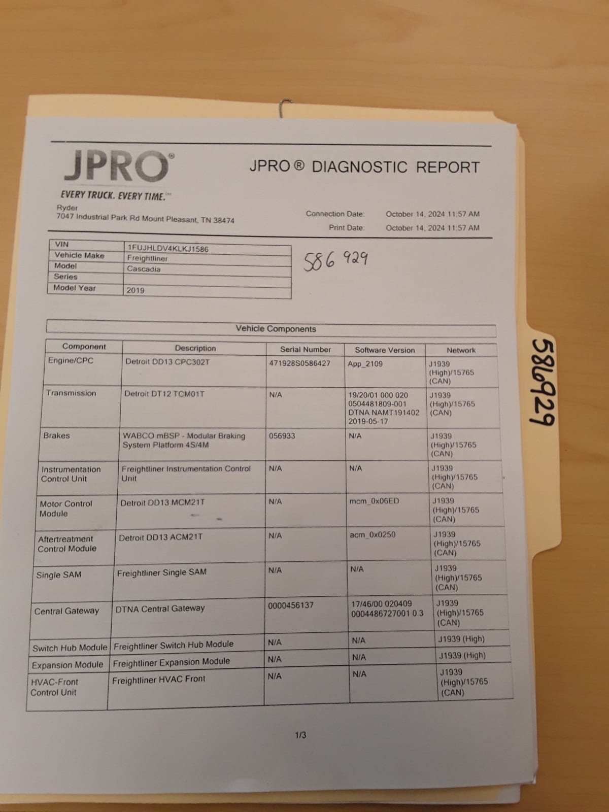 2019 Freightliner/Mercedes CASCADIA 125 586929