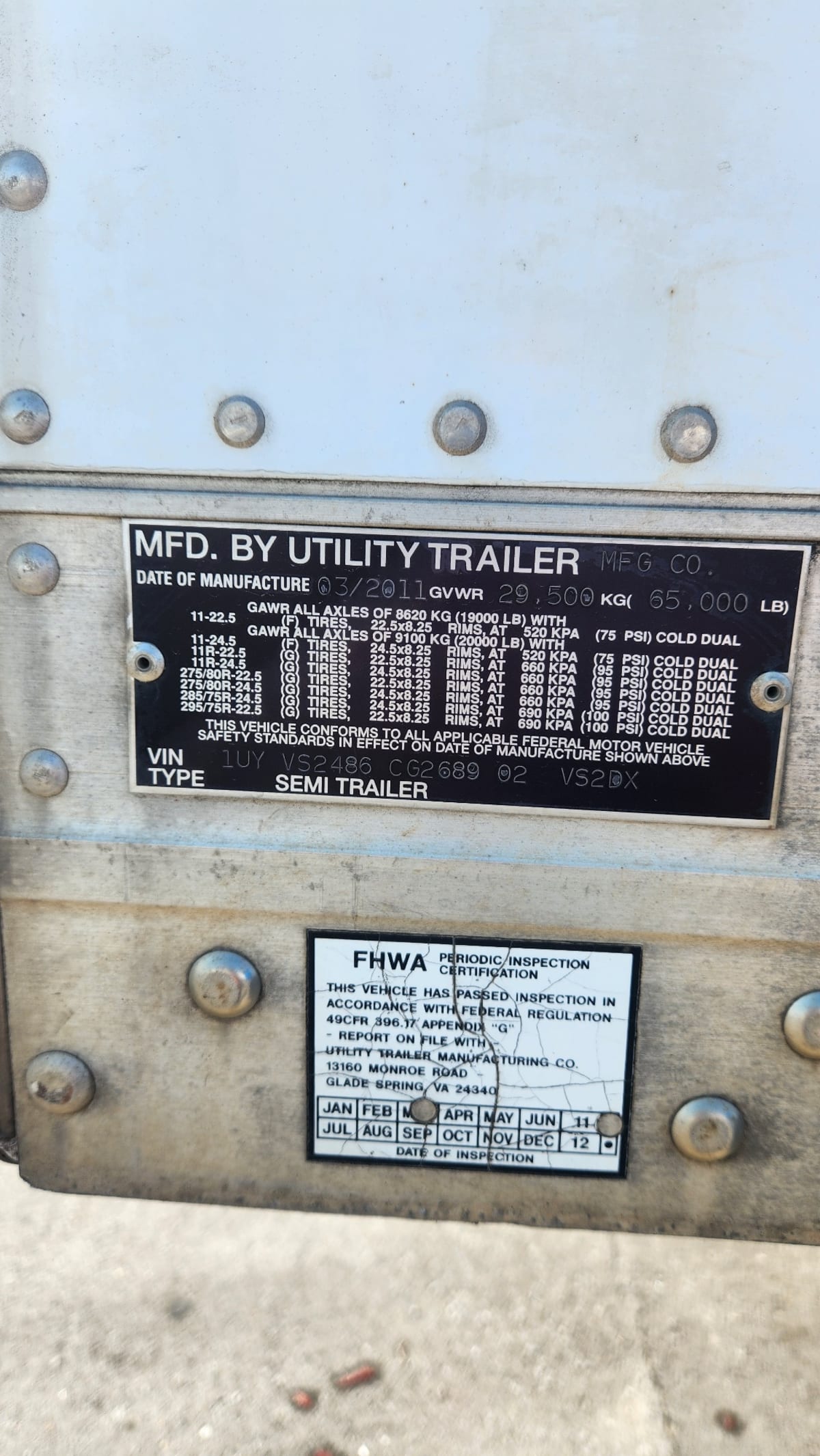 2012 Utility Trailers VS2D 48/162/102 636276