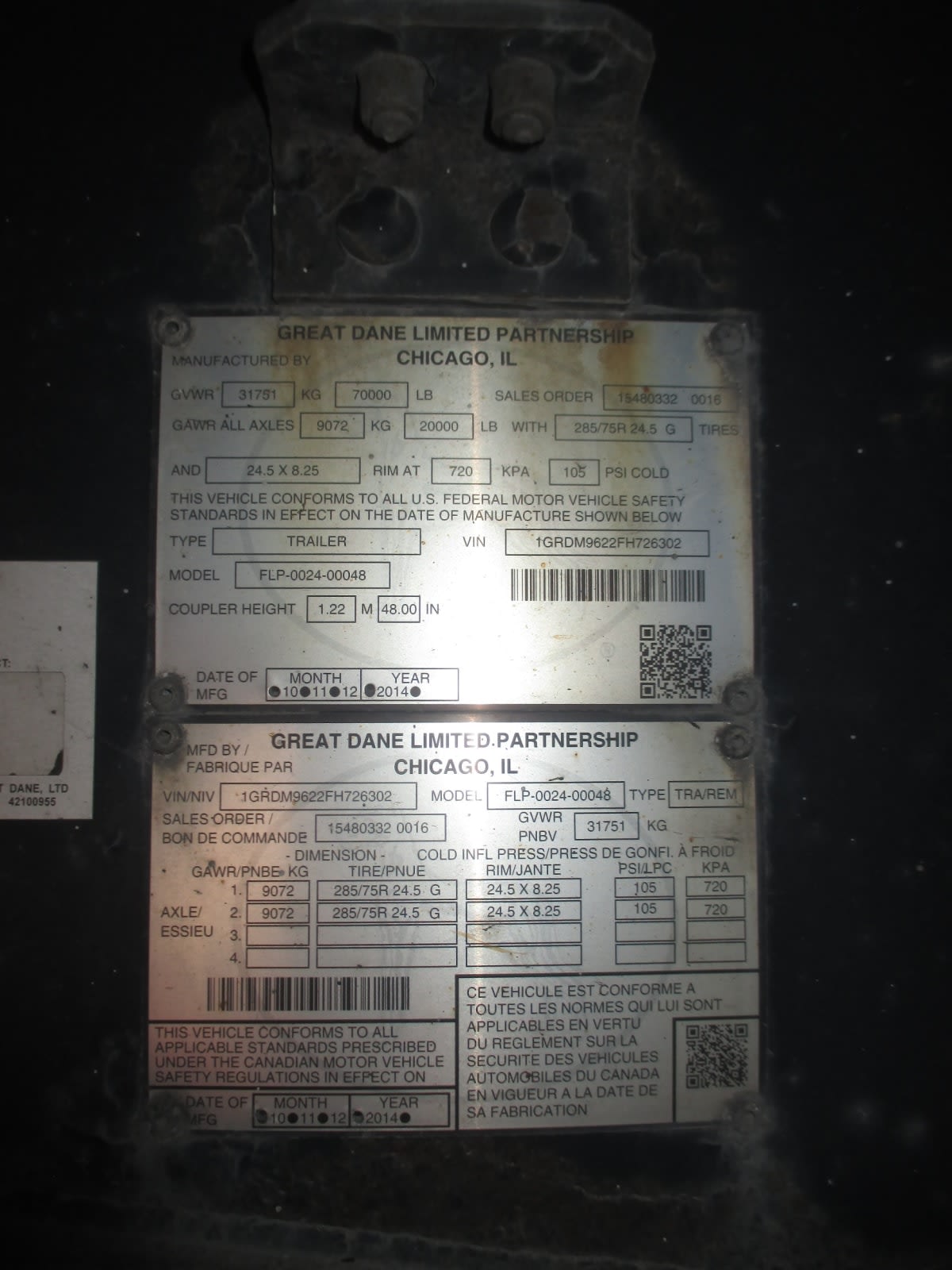 2015 Great Dane FLATBED 48/102 644120