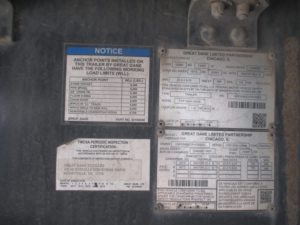 2015 Great Dane Trailers FLATBED 48/102 644463