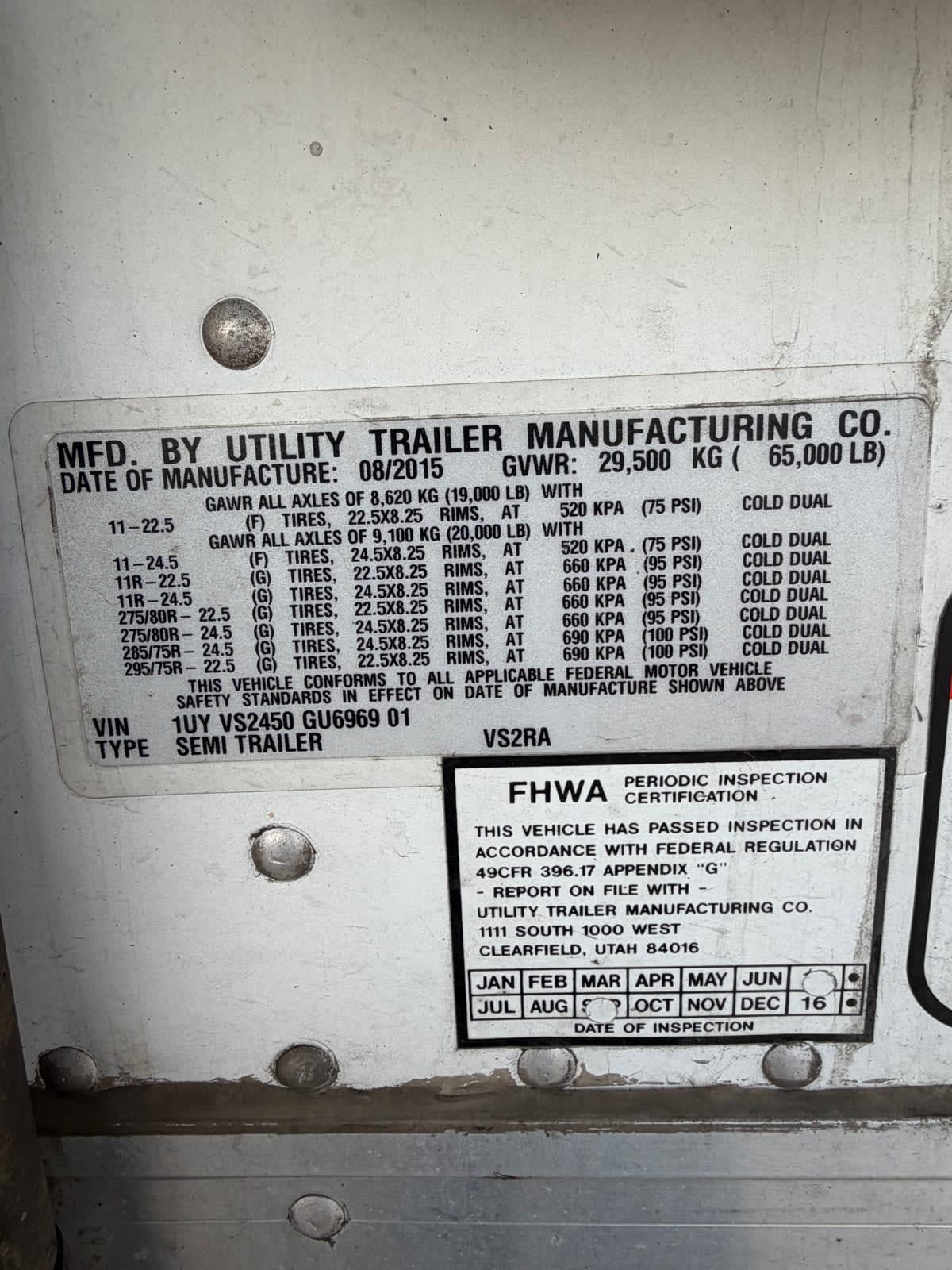 2016 Utility Trailers 45/162/96 650918