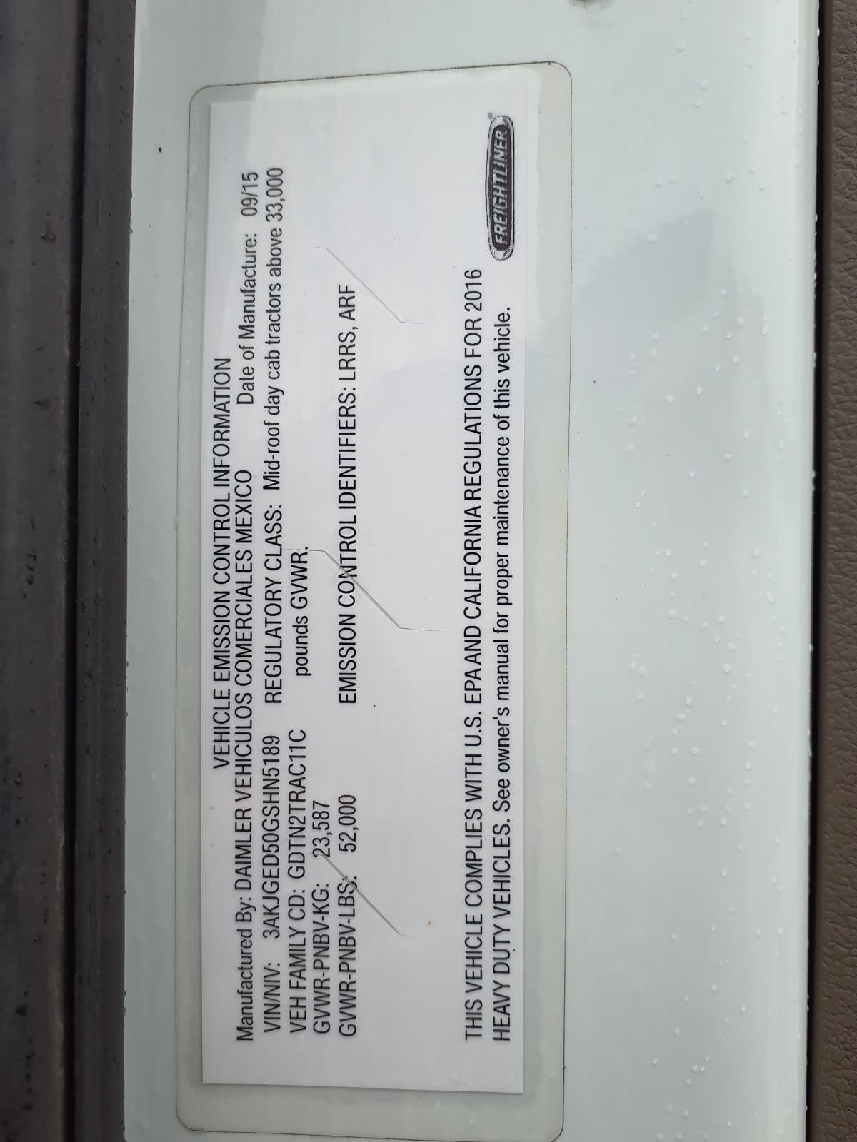 2016 Freightliner/Mercedes CASCADIA 125 656453