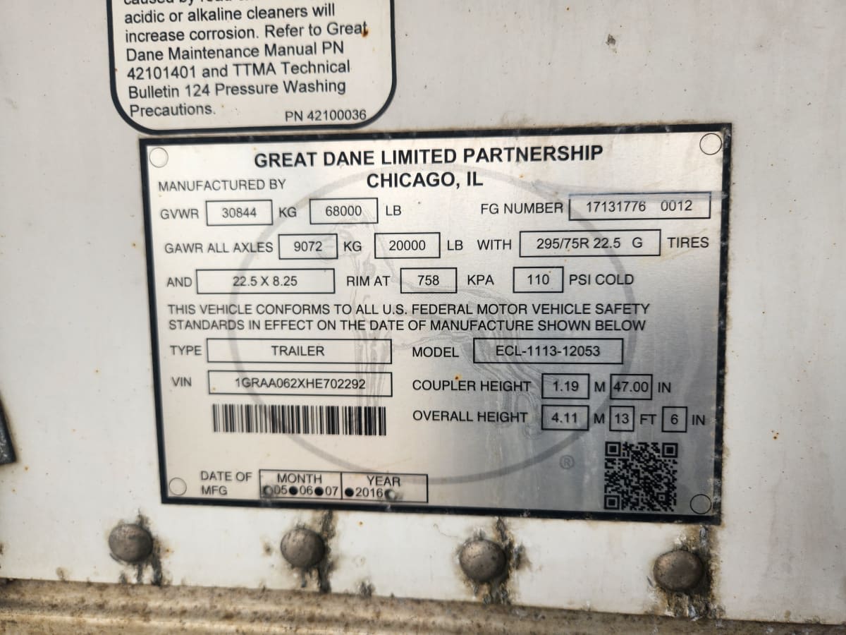 2017 Great Dane Trailers 7211TZ-1  53/162/102 667929
