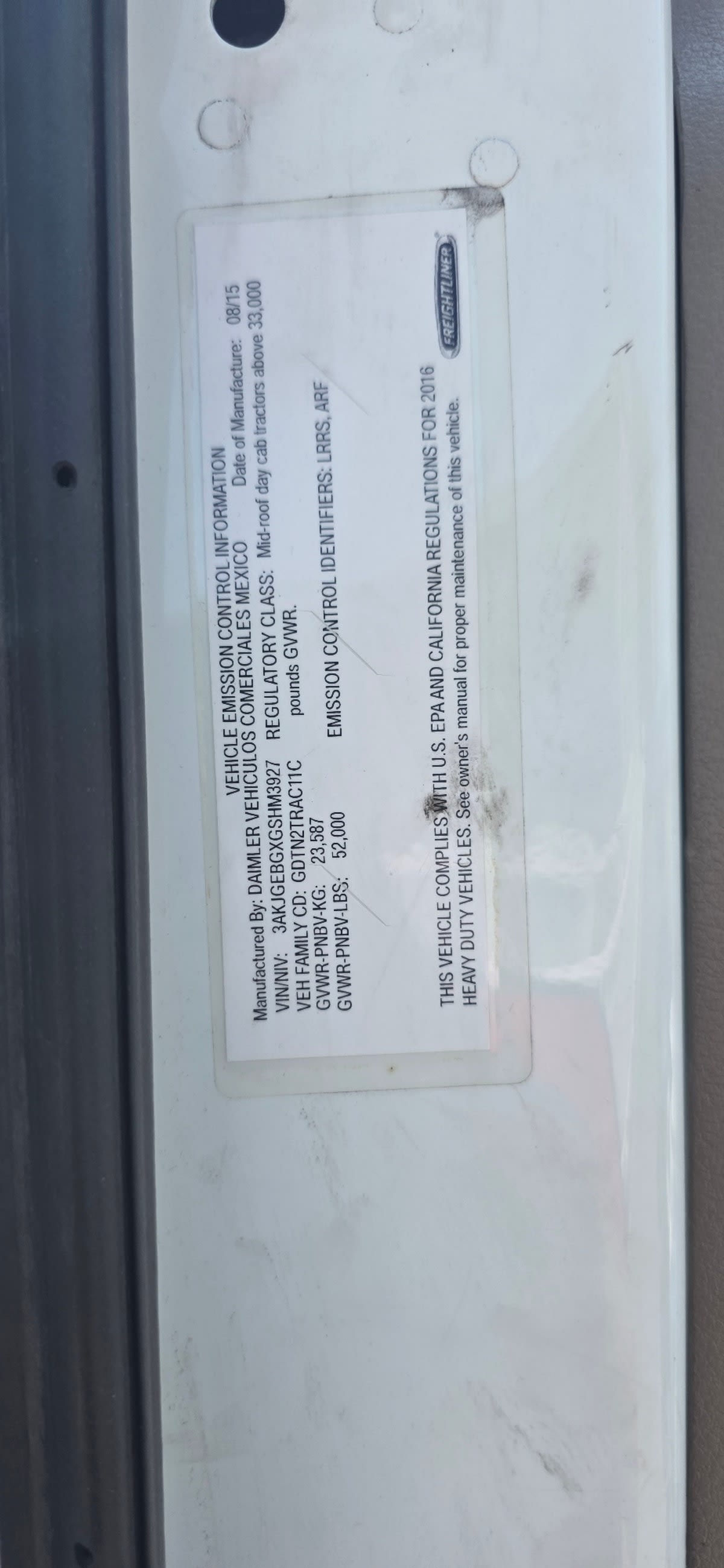 2016 Freightliner/Mercedes CASCADIA 125 670085