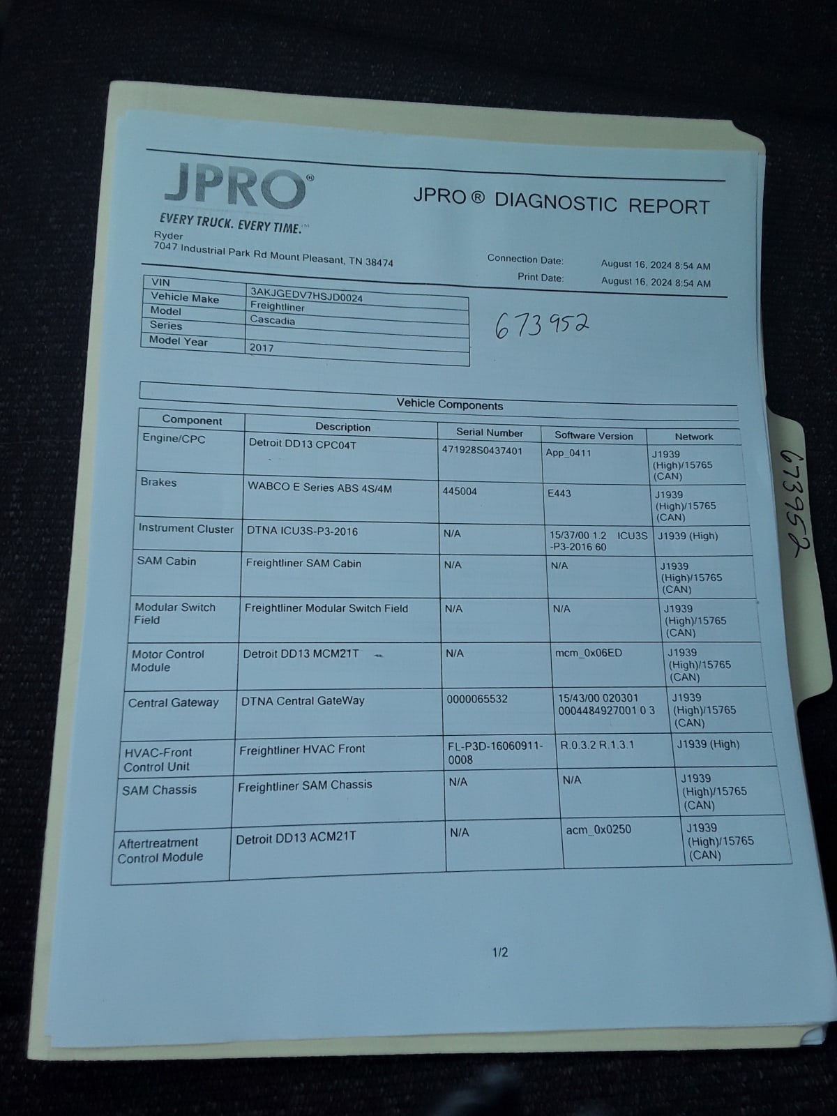 2017 Freightliner/Mercedes CASCADIA 125 673952