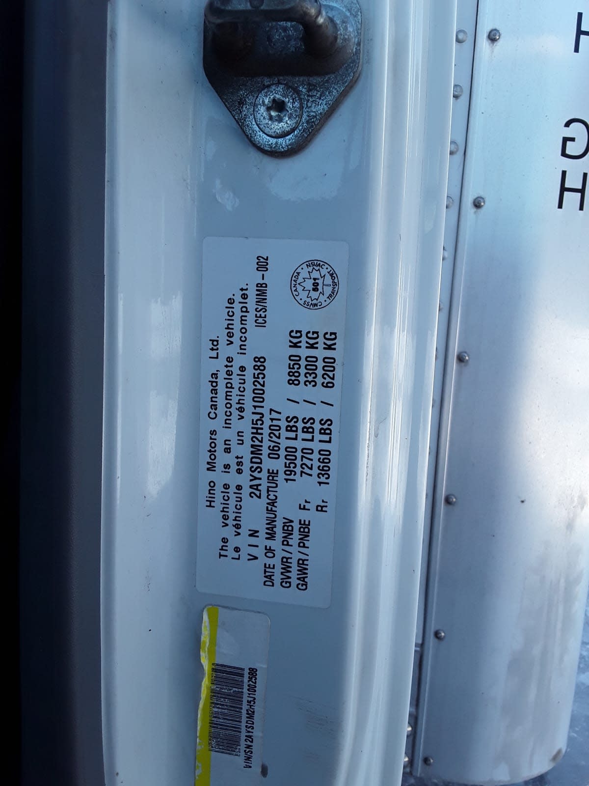 2018 Hino HINO 195 751536