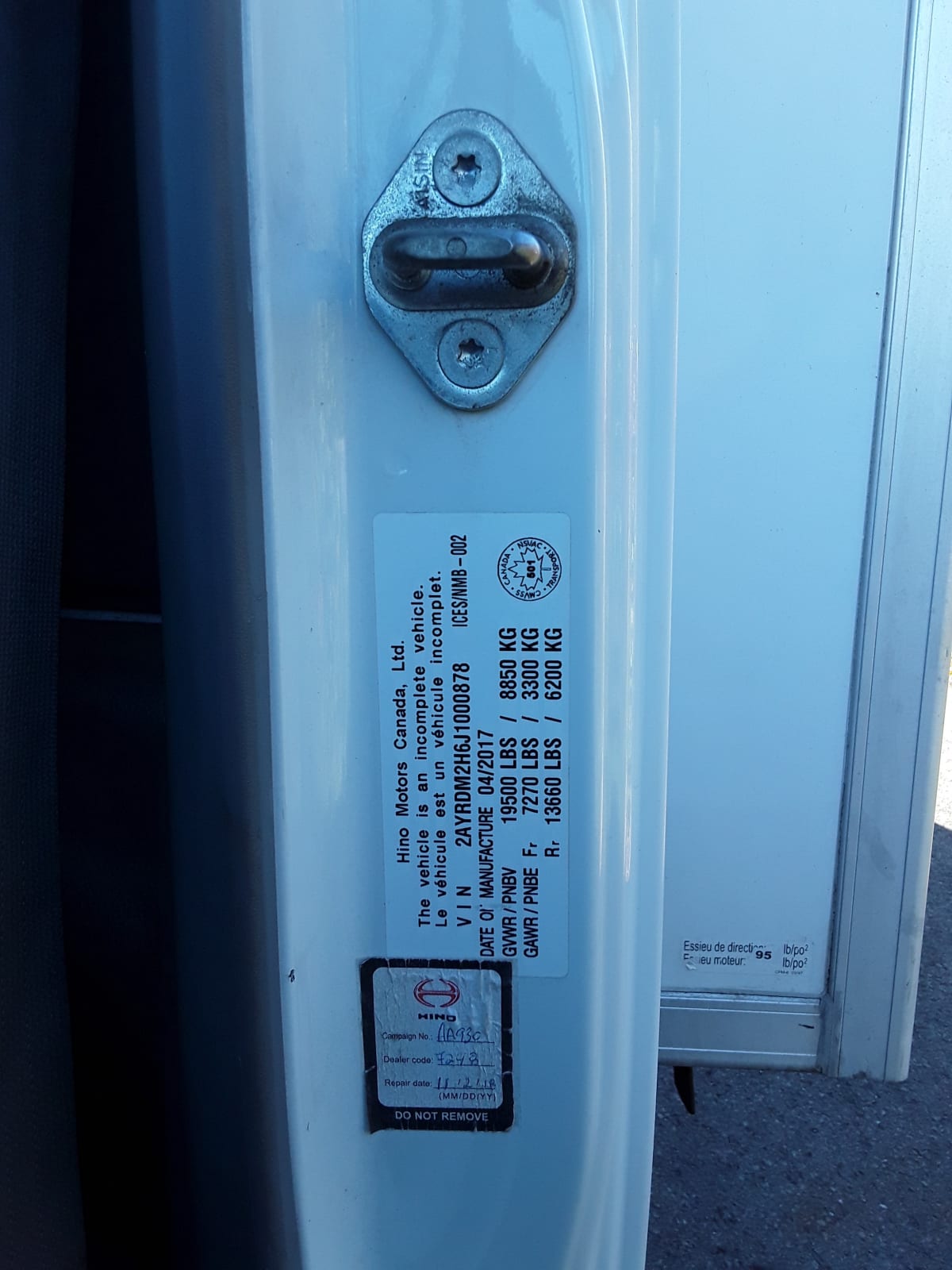 2018 Hino HINO 195 754780
