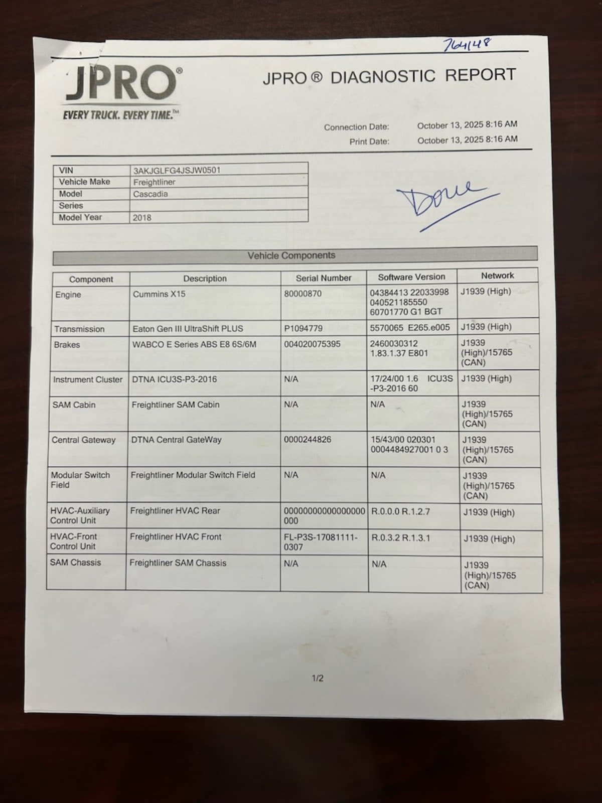 2018 Freightliner/Mercedes CASCADIA 125 764148