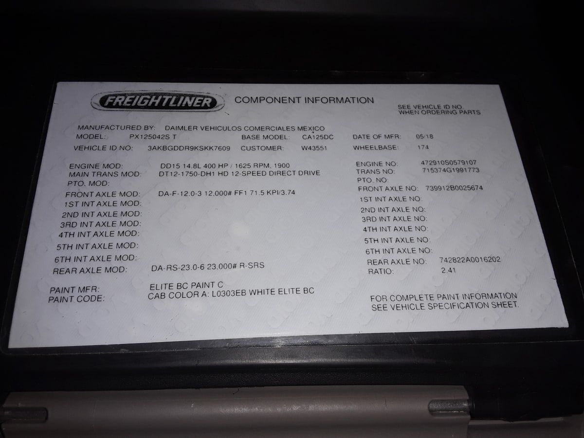 2019 Freightliner/Mercedes CASCADIA 125 809933